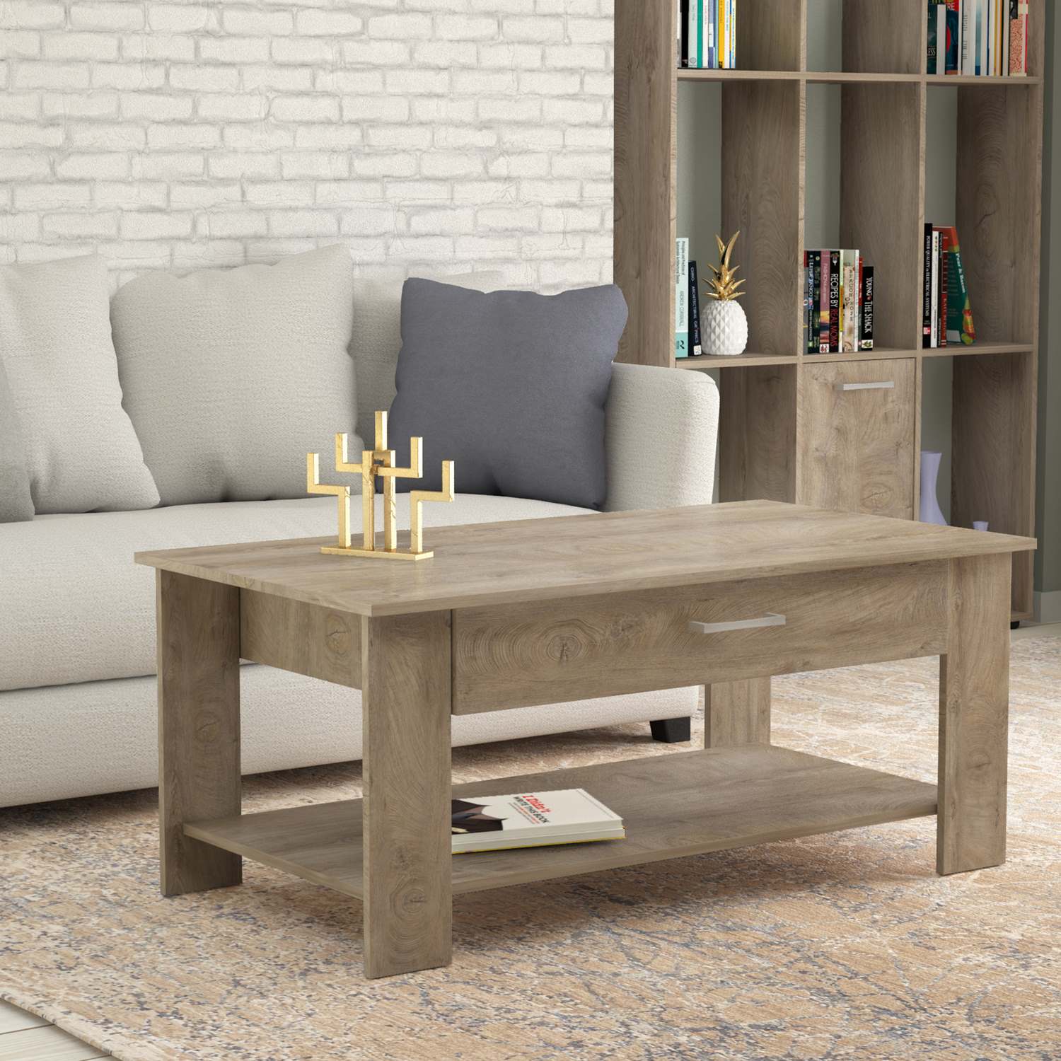 Tavolino da salotto di forma Rettangolare con cassetto e ripiano inferiore di colore  mod. Myrto