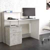 Scrivania con cassettiera di forma Rettangolare di colore Bianco e Grigio effetto cemento mod. Nasdaq