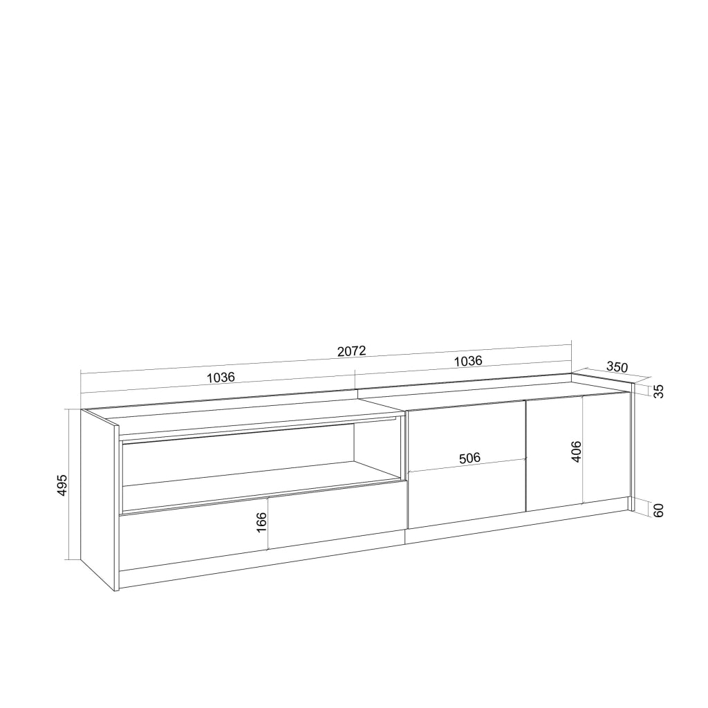 Mobile TV Soggiorno, 207x50x37 cm, Per TV fino a 80", LED, Nero e rovere