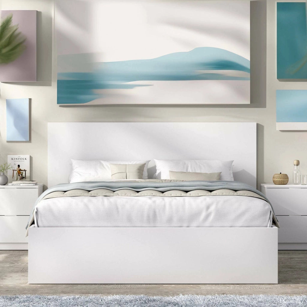 Letto alla francese Casimir, Sommier per camera da letto, Giroletto per stanza, Struttura porta materasso, 149x195 h100 cm, Bianco