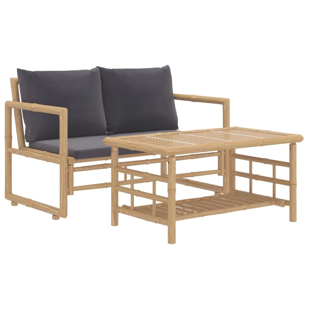 Set di mobili da giardino mobili da esterno set da 2 pezzi con cuscini in bambù grigio scuro 02_0015890
