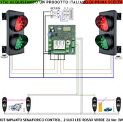 Kit Semafori 2 Luci Led Semaforo Orientabile IP65 24 Led Rossi 24 Led Verdi Lente Ø 124 mm Alimentazione 24 Vac CE Funzioni Gestite da Fotocellule Tempi Regolabili da 8 a 120. Traffico e Parcheggio
