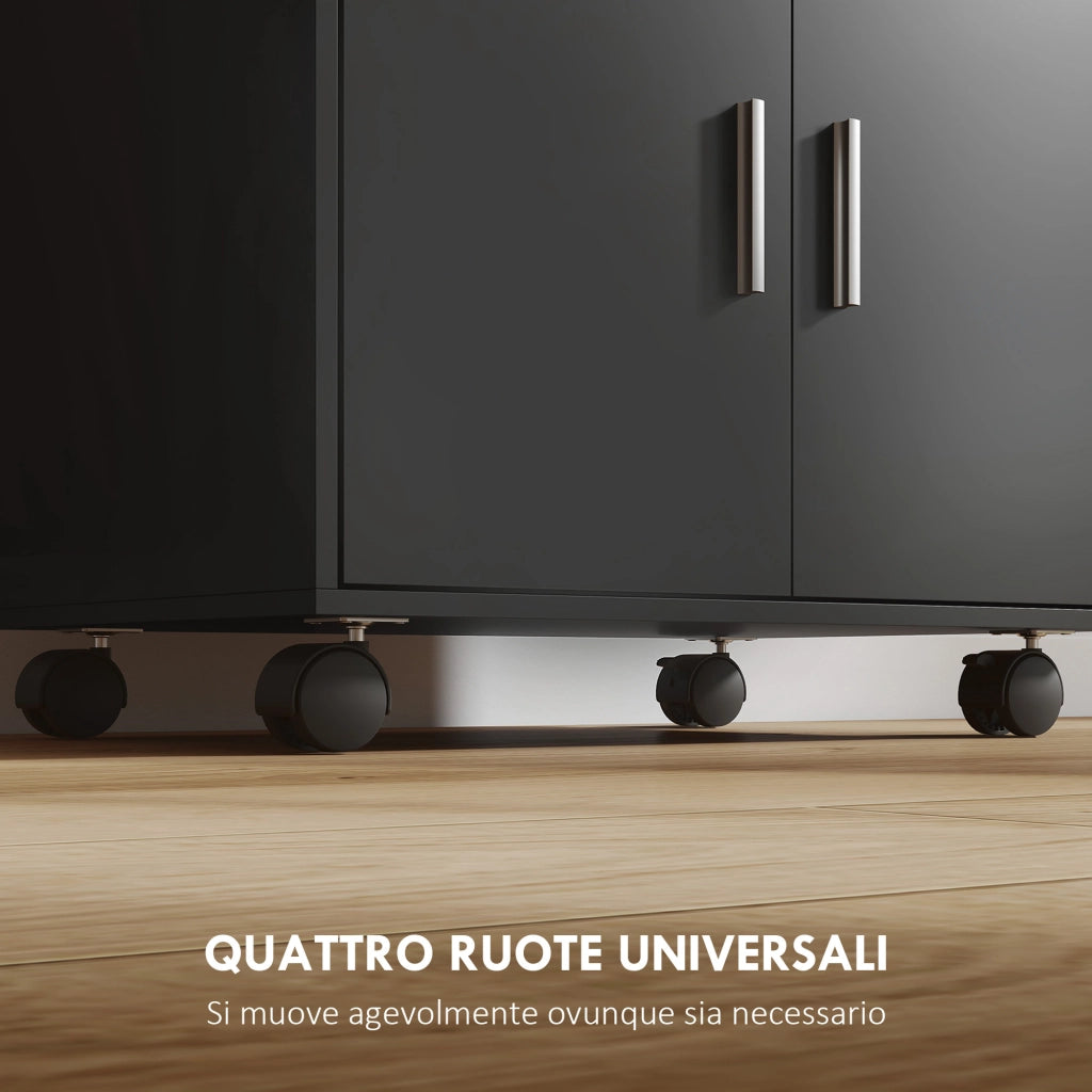 Armadio a 2 Ante con Cassetto e Ripiani ¨C Zephmum ¨C Nero, Legno, 59x40x92 cm