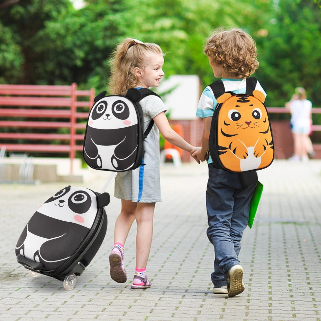 Set di bagagli con ruote per bambini 2 pezzi, Bagaglio a mano da 40cm e zaino da 30cm leggero e portatile Bianco nero-Bagagli e borse