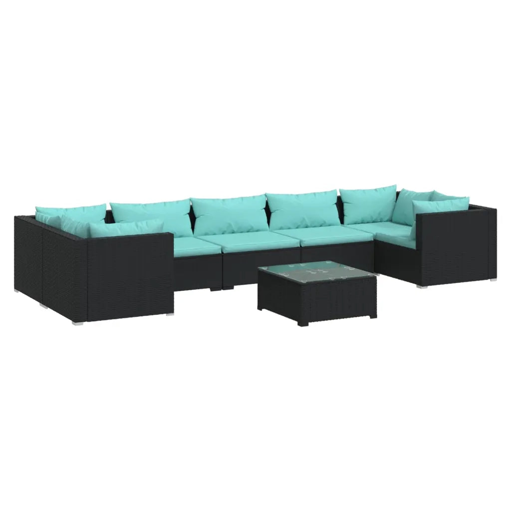Set Divani da Giardino 8 pz con Cuscini in Polyrattan Nero cod mxl 34625