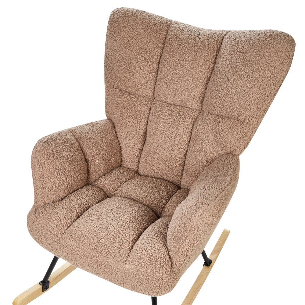 Sedia a dondolo bouclé beige e gambe nere stile Moderno soggiorno camera da letto