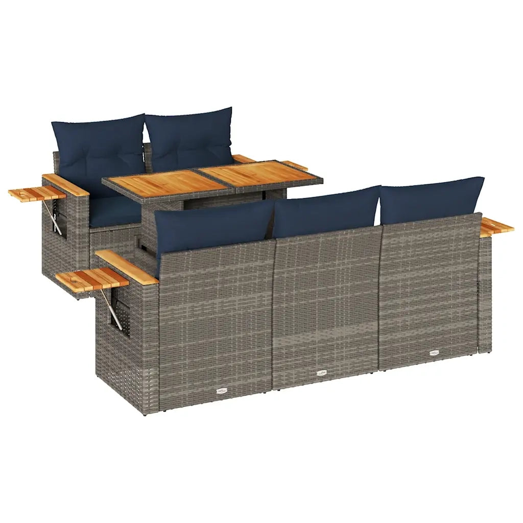 Set Divano da Giardino 6 pz con Cuscini Grigio in Polyrattan 3327554