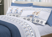 Completo Lenzuola Linea Pensieri Delicati 100% Cotone Disegno Renna - Matrimoniale - Blu