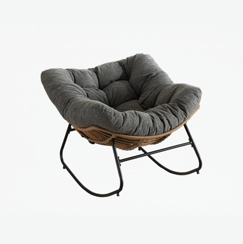 Poltrona a dondolo 91x102.5x77 cm con base a slitta in chenille e metallo nera
