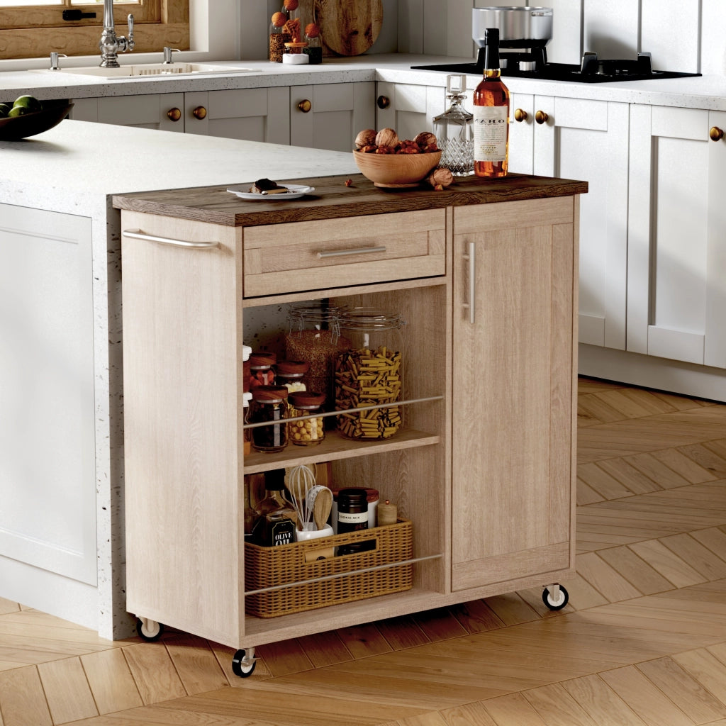 Carrello da cucina con cassetto; mobiletto; 2 ripiani aperti; porta asciugamani e ruote; 90 × 62 × 90 cm