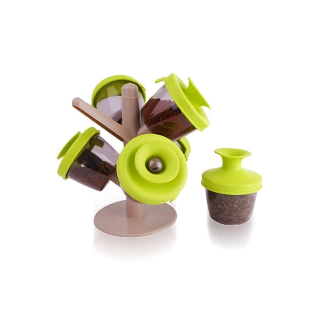 Trade Shop - Contenitore Porta Spezie Organizer 6 Barattoli Pop Up Spice Rack Albero Vita -
