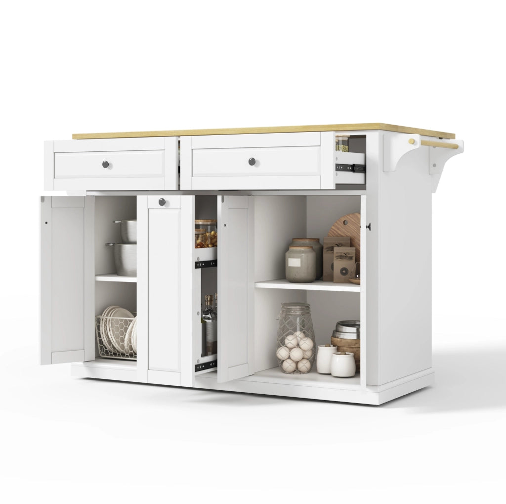 Isola da cucina con piano ribaltabile 121x69x89 cm in MDF naturale e bianco