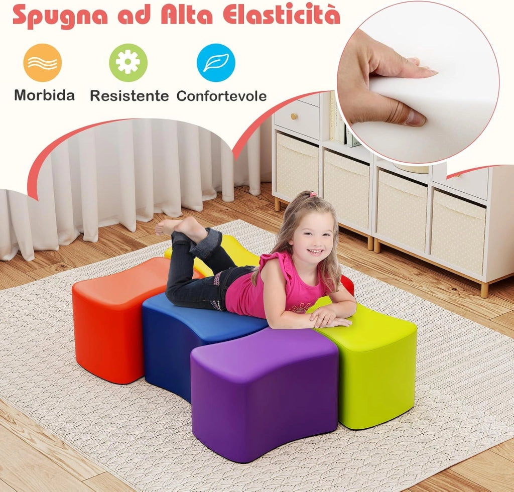 Set di Sgabelli Modulari per Bambini, 6 Sgabelli a Forma di Farfalla con Copertura in Finta Pelle Staccabile e Spugna ad Alta Elasticità, Fondo Antiscivolo, per Camere dei Bambini e Asili