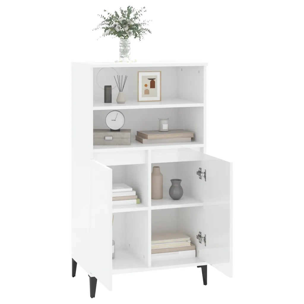 Credenza-Buffet-Armadio da cucina Bianco Lucido 60x36x110 cm in Legno Multistrato