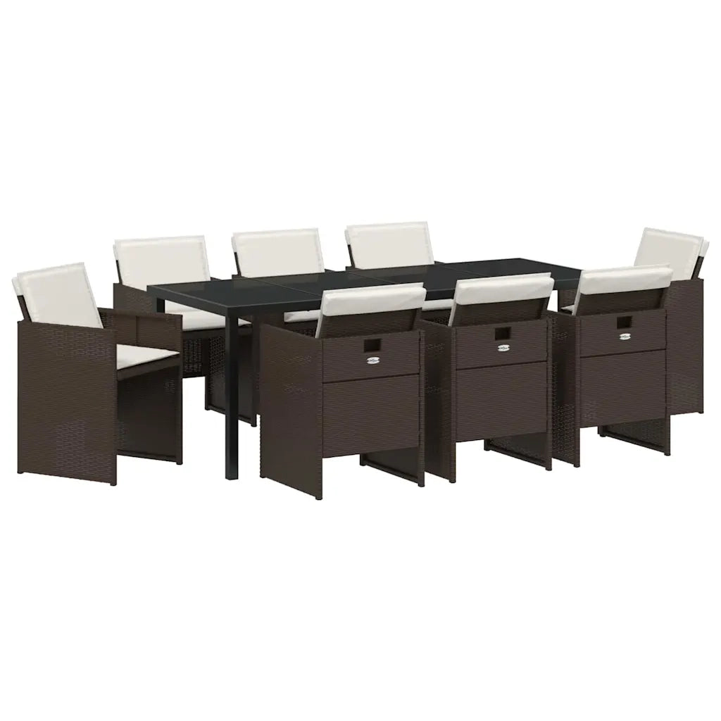 Set da Pranzo per Giardino 9 pcs Marrone polyrattan 3380604