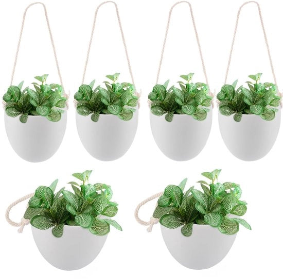Set di 6 vasi da parete in ceramica, 9 x 9,5 cm, vasi da fiori da appendere, contenitori per piante da appendere, vasi da fiori per parete, contenitori per piante da appendere, supporto per piante da appendere per stanza, balcone e giardino.