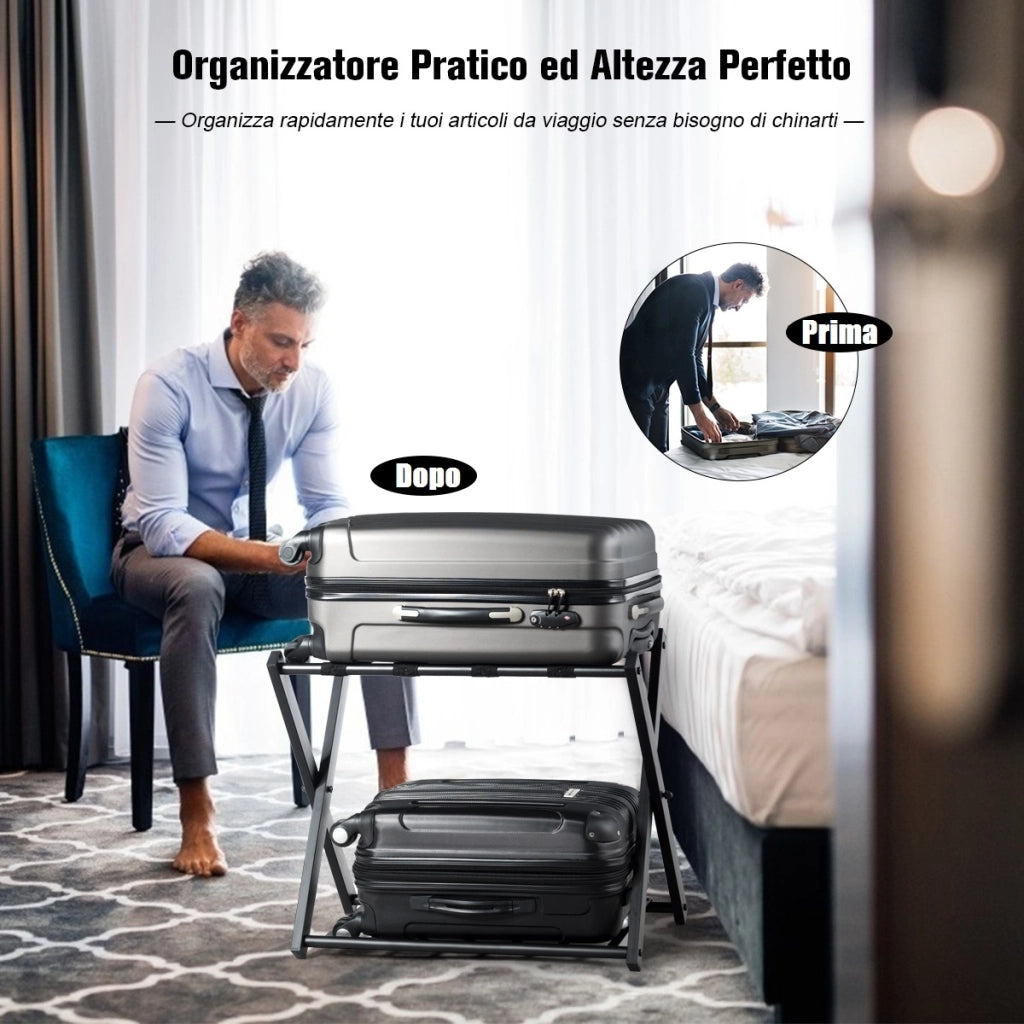Portapacchi e bagagli in ferro, Porta valigie con spazio superiore e inferiore, 68x43x58cm Nero
