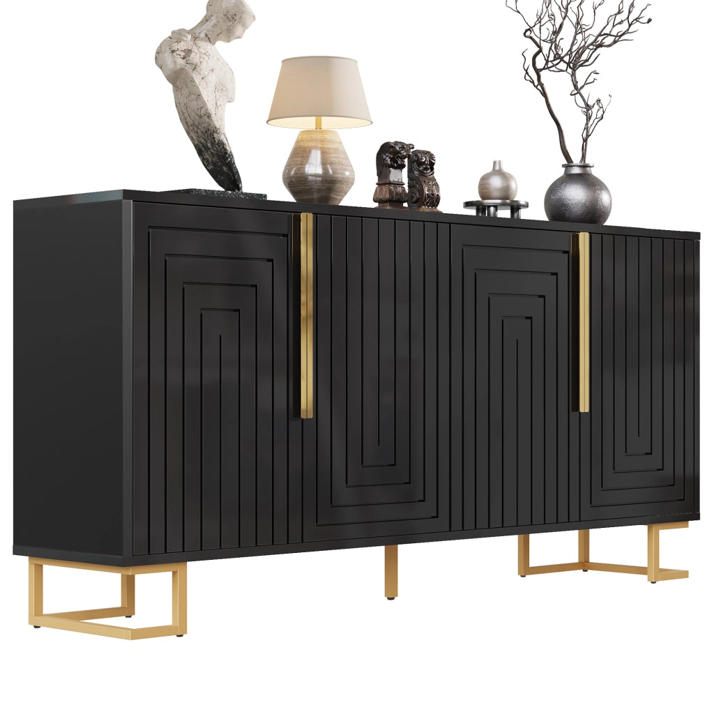 Credenza 152x40x75 cm con 2 ante e 4 vani; MDF nero