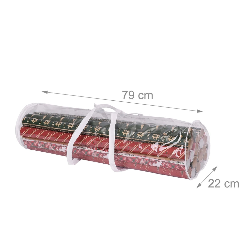 Lot de 2 sacs de rangement pour rouleaux de papier cadeau transparent pratique avec poignées 60 x 25 x 25 cm en PVC clair 13_0017980
