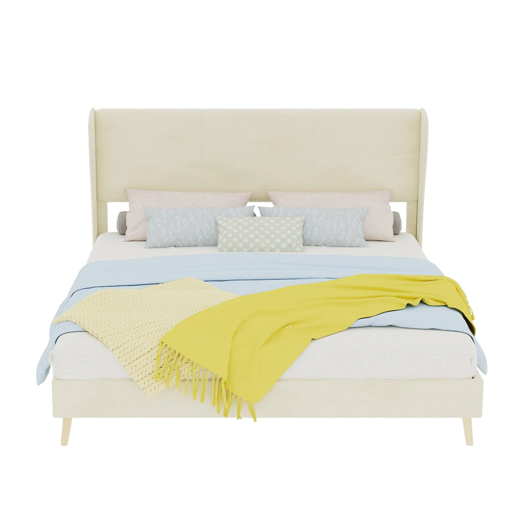 Letto imbottito moderno con testiera morbida, 160x200 cm, beige