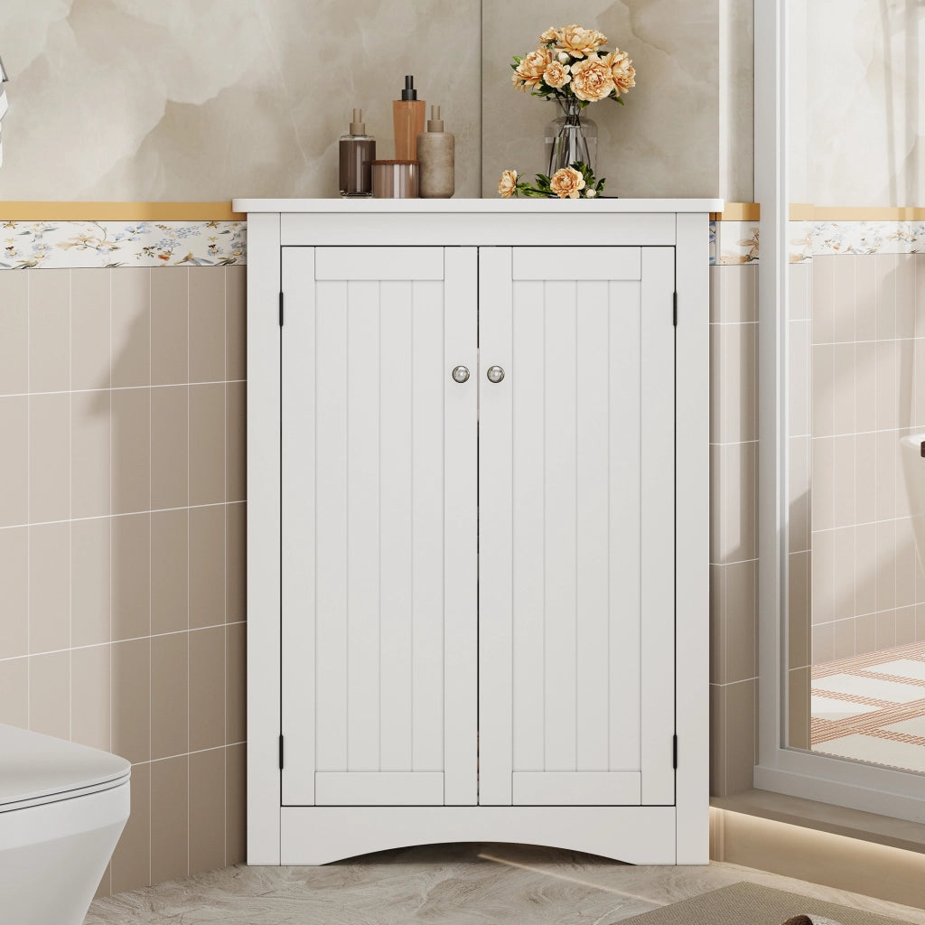Mobile angolare, libreria a due ante, mobile da bagno, 3 ripiani, in MDF, 61.5 x 34.5 x 80 cm, bianco