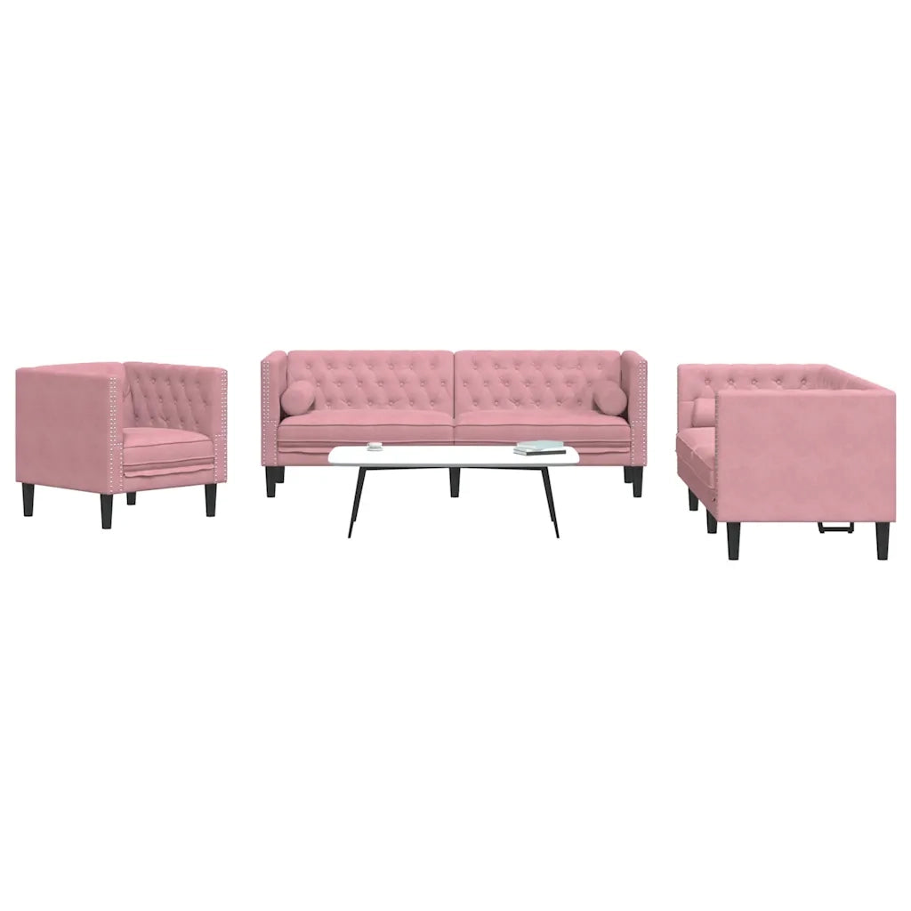 Set Divani Chesterfield 3pz con Cuscini Rosa Velluto 3209284