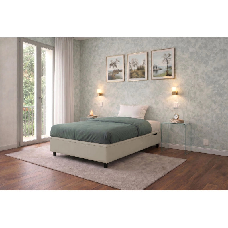 Letto imbottito Singolo 80x200 cm BoxMax - Similpelle,Tortora,Contenitore