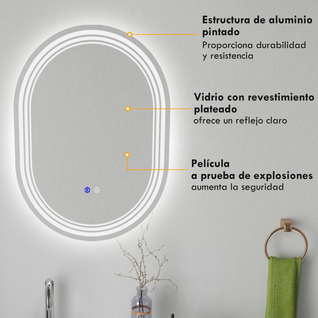 Specchio da Bagno con Luce LED 70x50 cm ¨C Zephmum ¨C Bianco, Antivaho, IP44