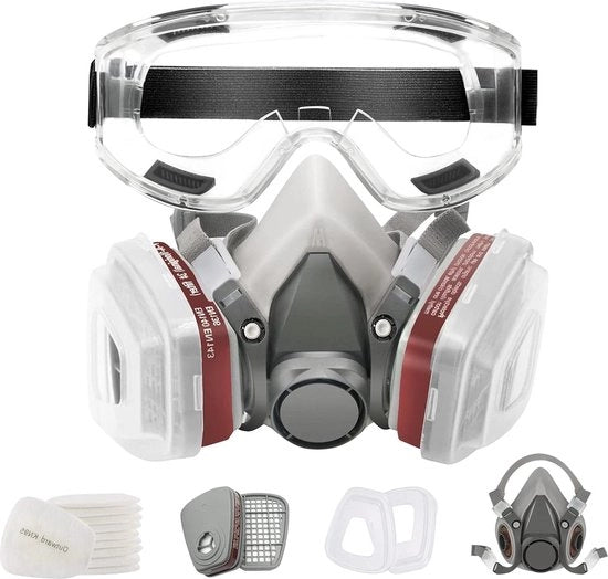 Maschera di protezione per la faccia - maschera universale con filtro di ricambio e occhiali di sicurezza per vernici e lavori di abrasione 

Modello: 
Filtro di ricambio: 
Specifica del filtro: FFP2