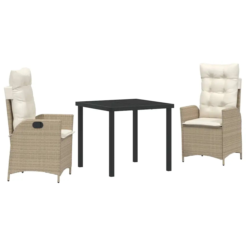 Set da Pranzo per Giardino con cuscino 3 pcs Beige polyrattan 3380505