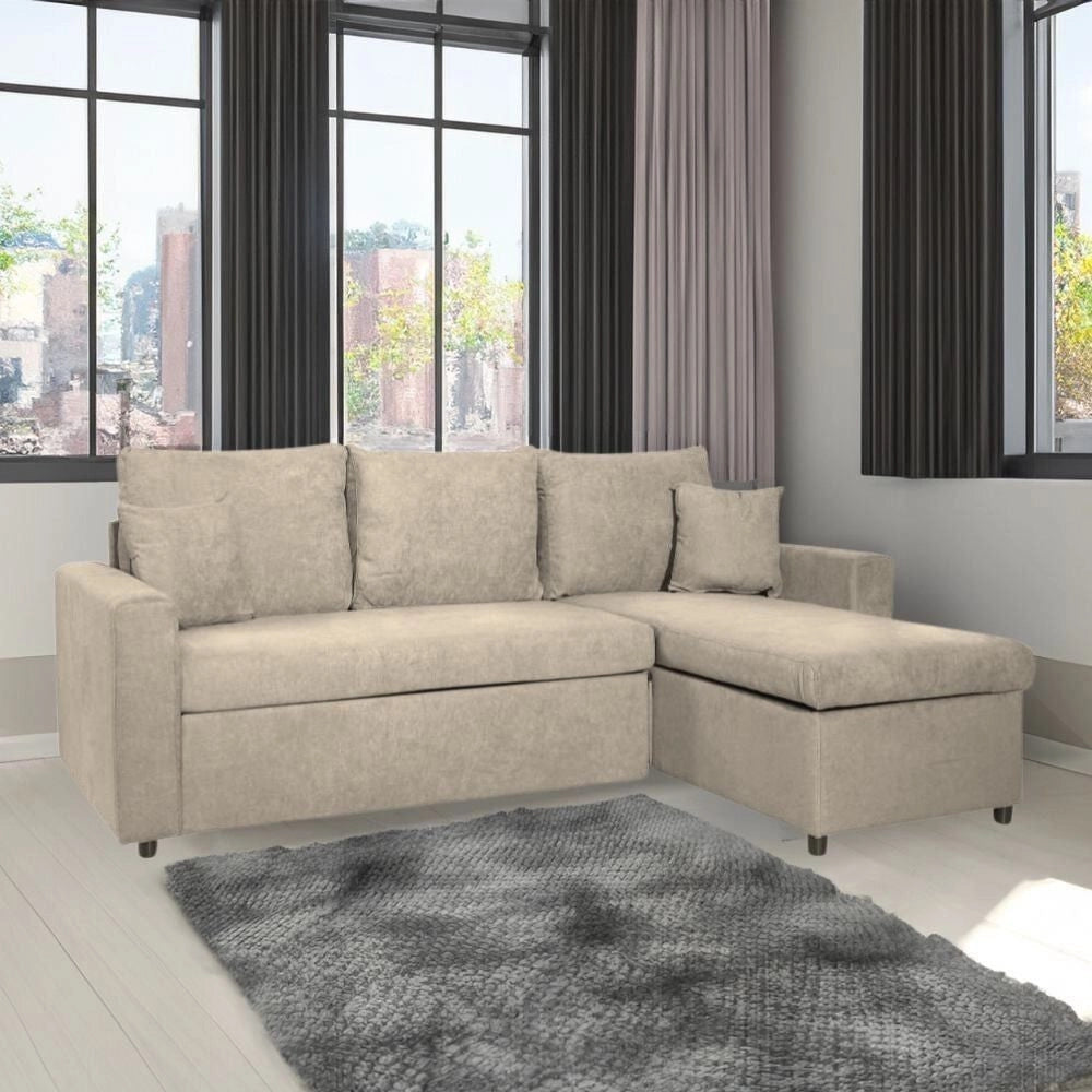 Divano con penisola reversibile funzione letto Golf tessuto cappuccino Barrel09