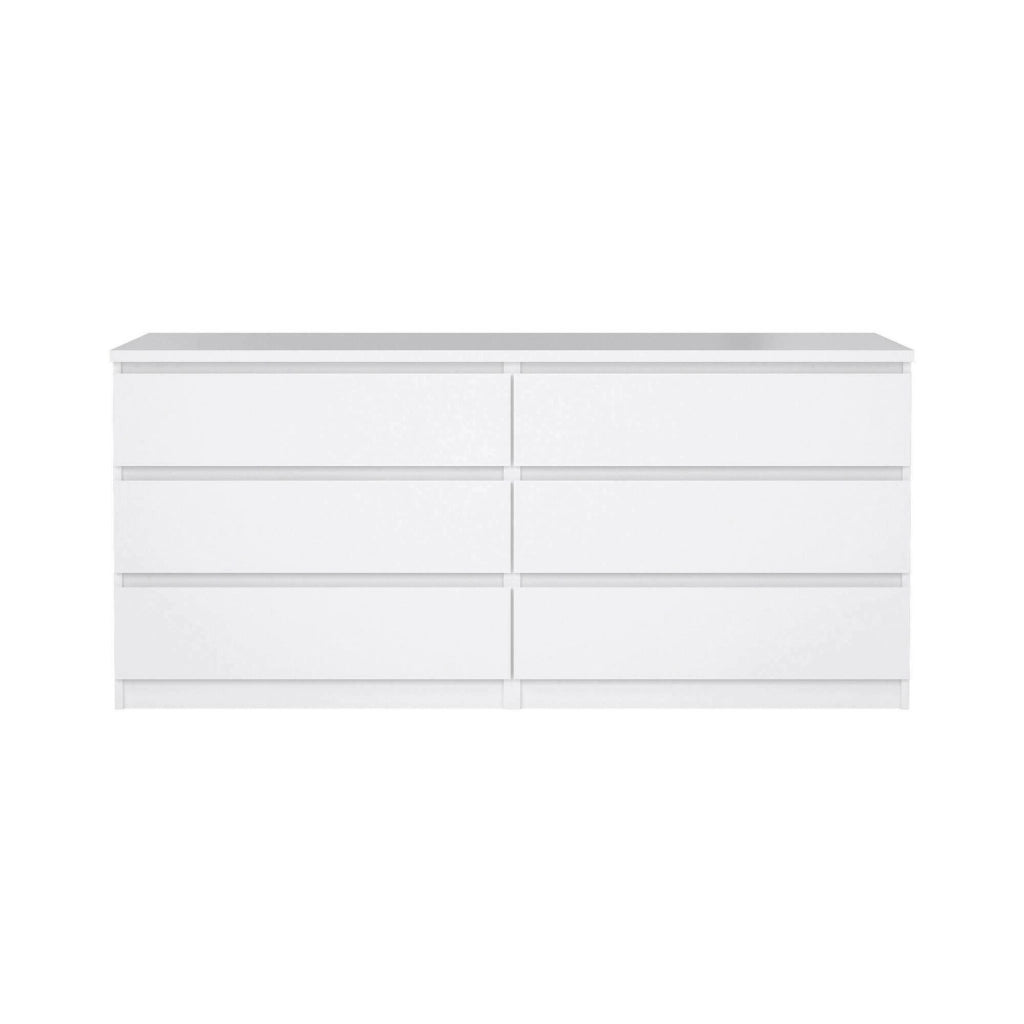 Cassettiera a sei Abacadabra, colore bianco lucido, cm 153 x 70 x 50
