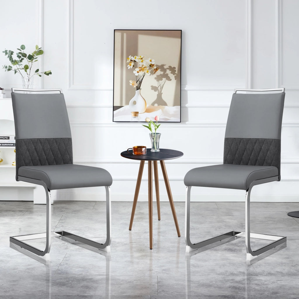 Sedia da pranzo moderna ergonomica con schienale in PU e lino; struttura in metallo grigio