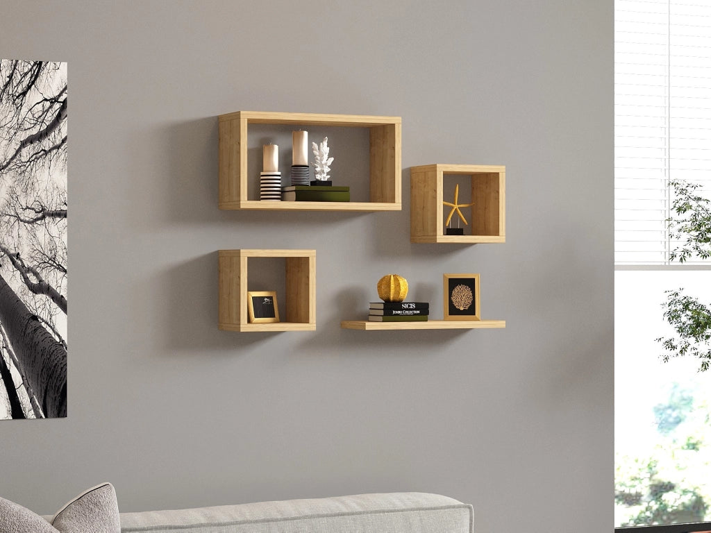 Set di 4 mensole da parete in legno "Babi" - 43 x 15 x 23 cm - Beige