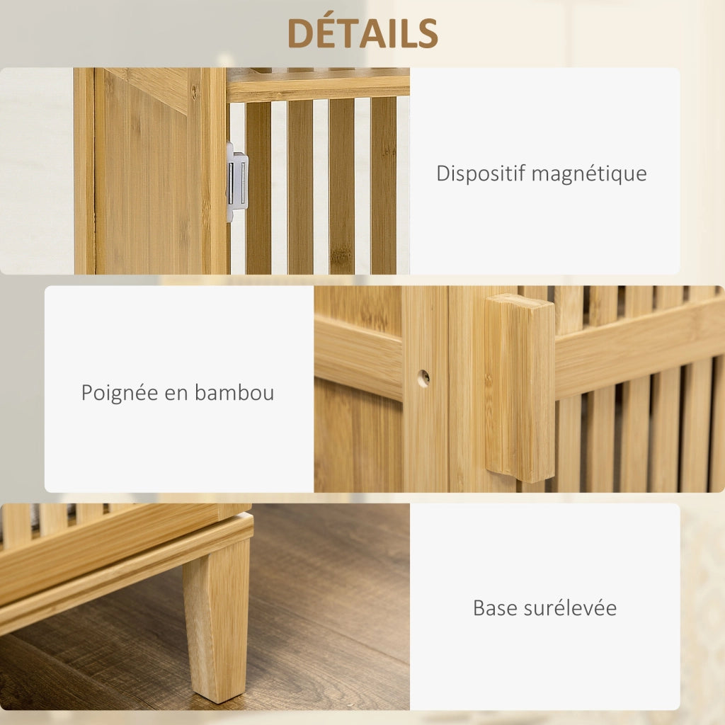 Mobile da bagno in bamb¨´ con ante a doghe e ripiani ¨C zephmum ¨C 40x30x140 cm