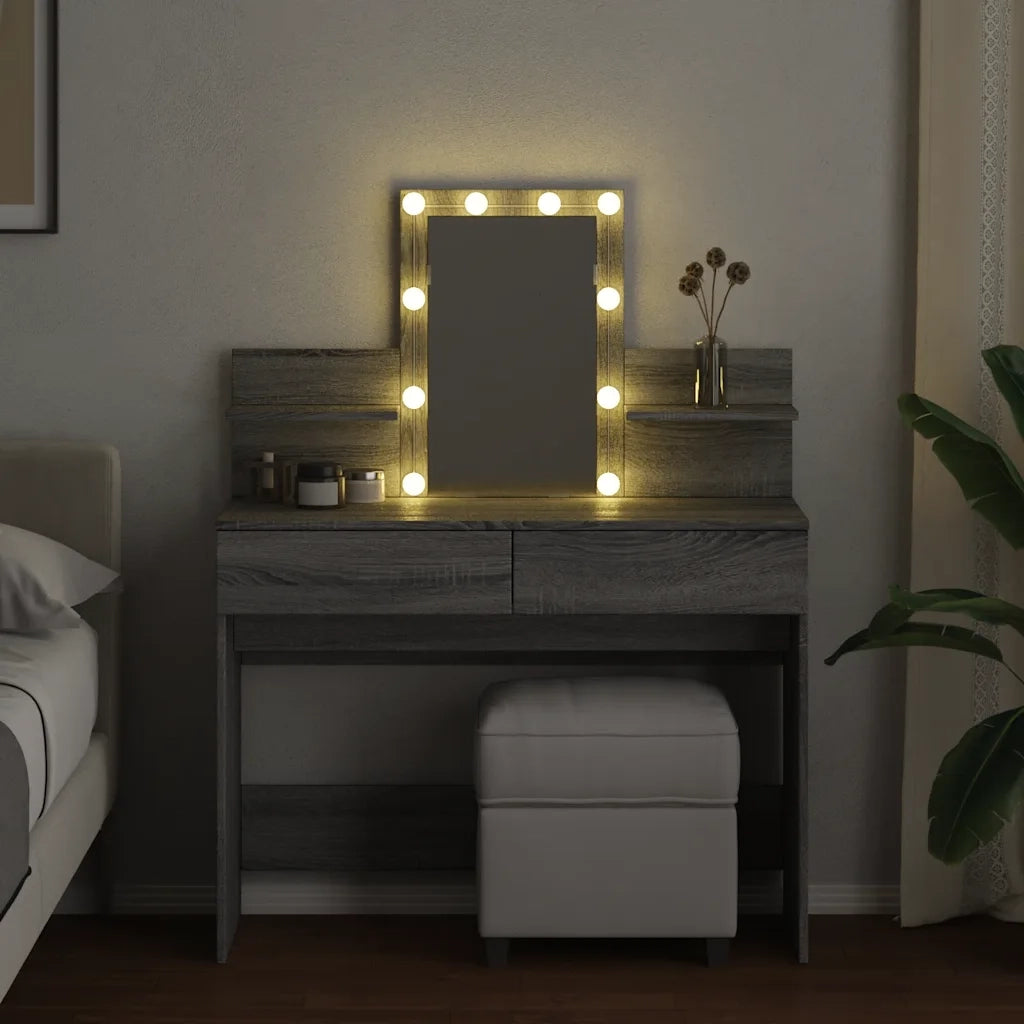 Toeletta | Tavolo da Trucco con LED Grigio Sonoma 100x40x130 cm