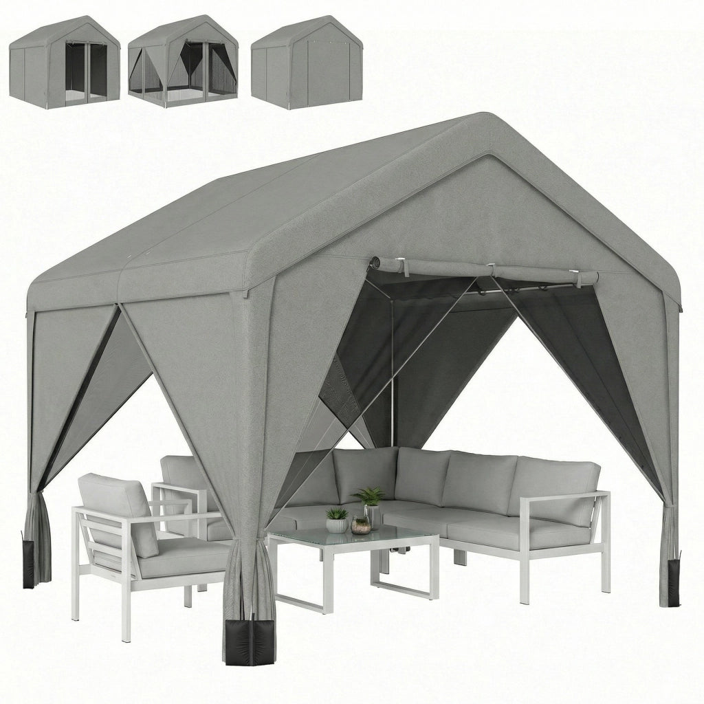 Gazebo da giardino ¨C zephmum ¨C 3x3m grigio acciaio galvanizzato
