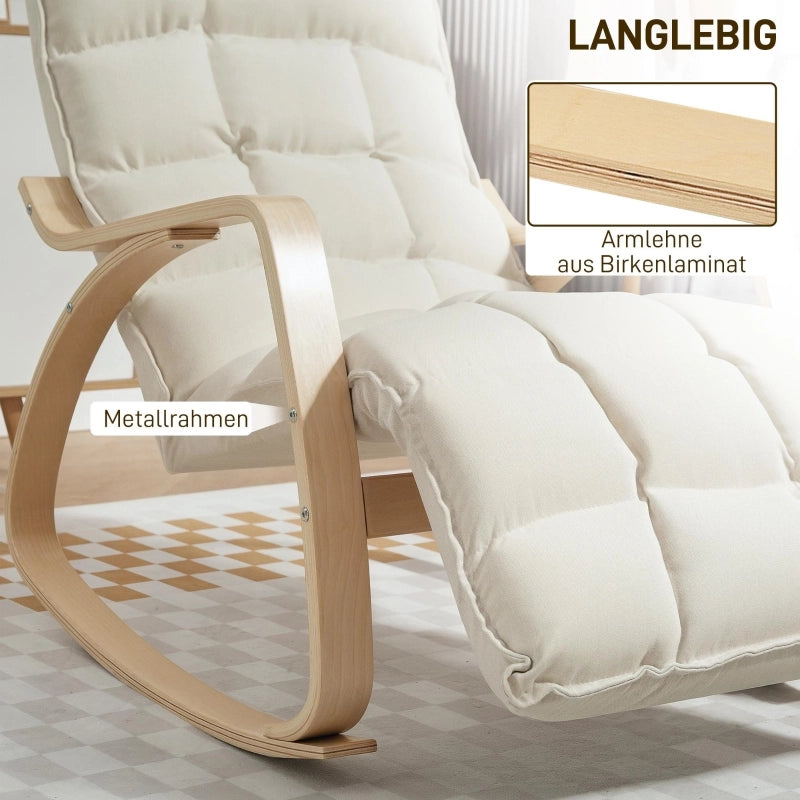 Poltrona a dondolo con schienale reclinabile e poggiapiedi regolabile per relax imbottita in poliestere bianco crema