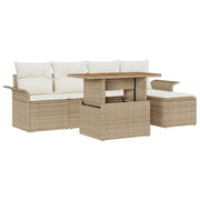 Set da pranzo da giardino da 6 pezzi con cuscini Beige Polyrattan Acacia