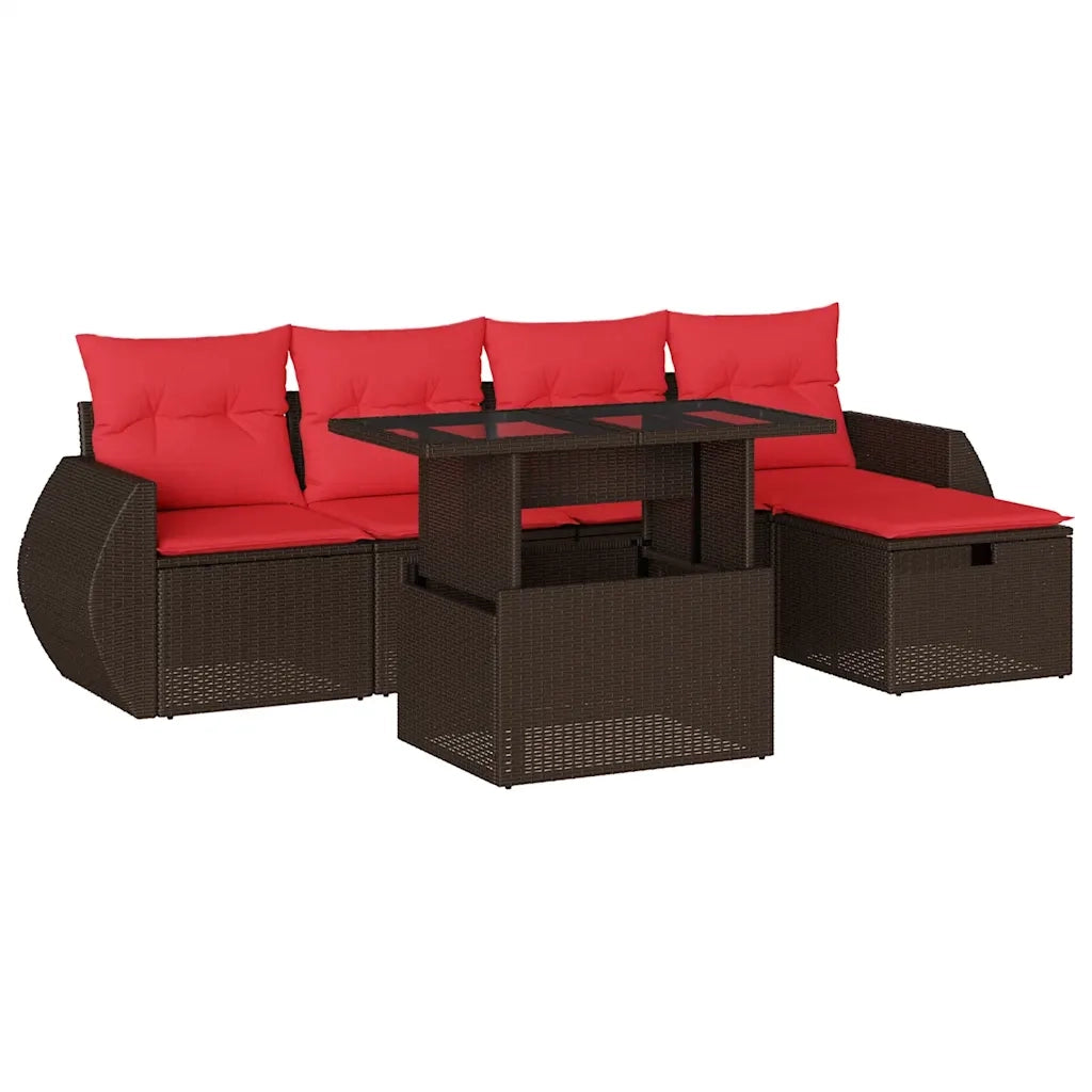 Set Divani da Giardino 6 pz con Cuscini Marrone in Polyrattan 3275134