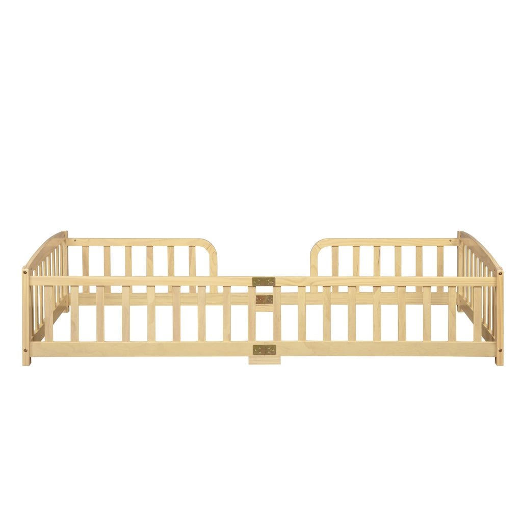 Letto per bambini 90 × 200 cm con barriere di sicurezza e apertura centrale, senza materasso, in pino, naturale