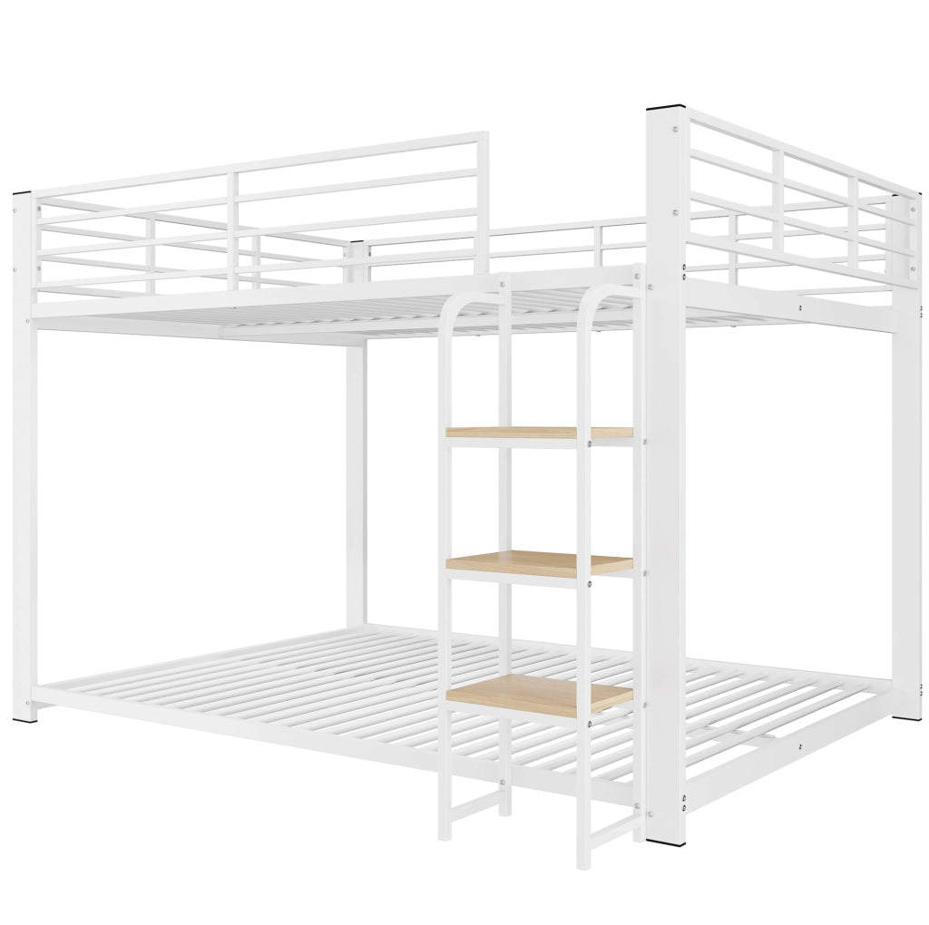 Letto a castello 140x200 cm bianco in MDF e metallo con scala in legno
