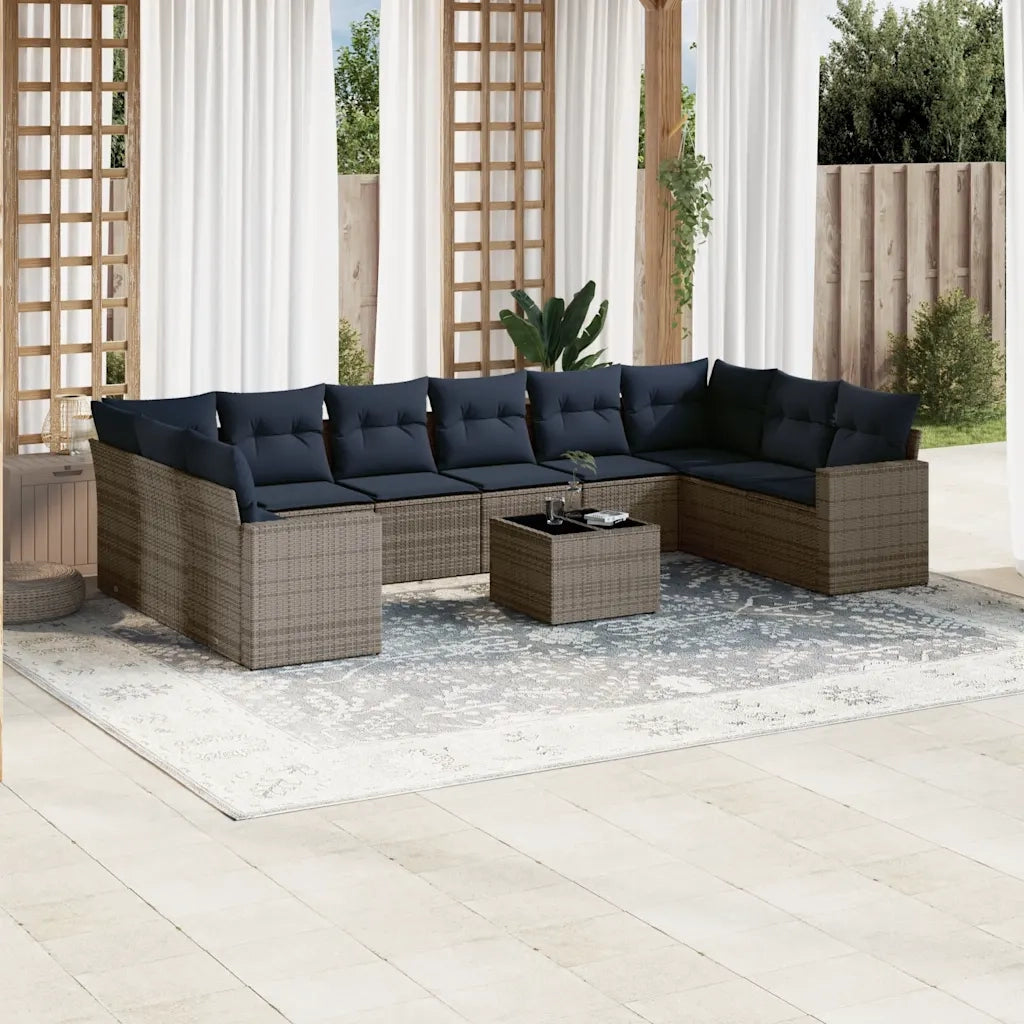 Set Divani da Giardino 11 pz con Cuscini in Polyrattan Grigio 3219471