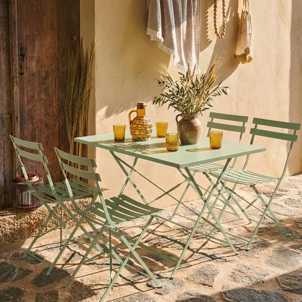 Set tavolo da giardino pieghevole in acciaio con 4 sedie, 110cm, verde