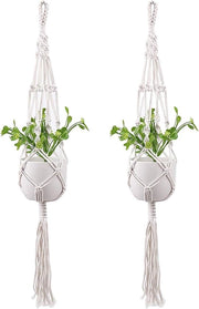 Due Corde per Pendenti Macrame di Piante con Corda di Cotone per Vaso di Fiori per Interno Esterno Patio Pergola Pianta da Soggiorno Decorazione di Casa (105cm/41pollici Bianco)