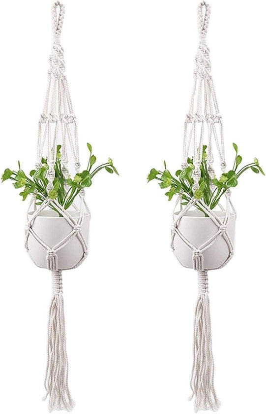 Due Corde per Pendenti Macrame di Piante con Corda di Cotone per Vaso di Fiori per Interno Esterno Patio Pergola Pianta da Soggiorno Decorazione di Casa (105cm/41pollici Bianco)