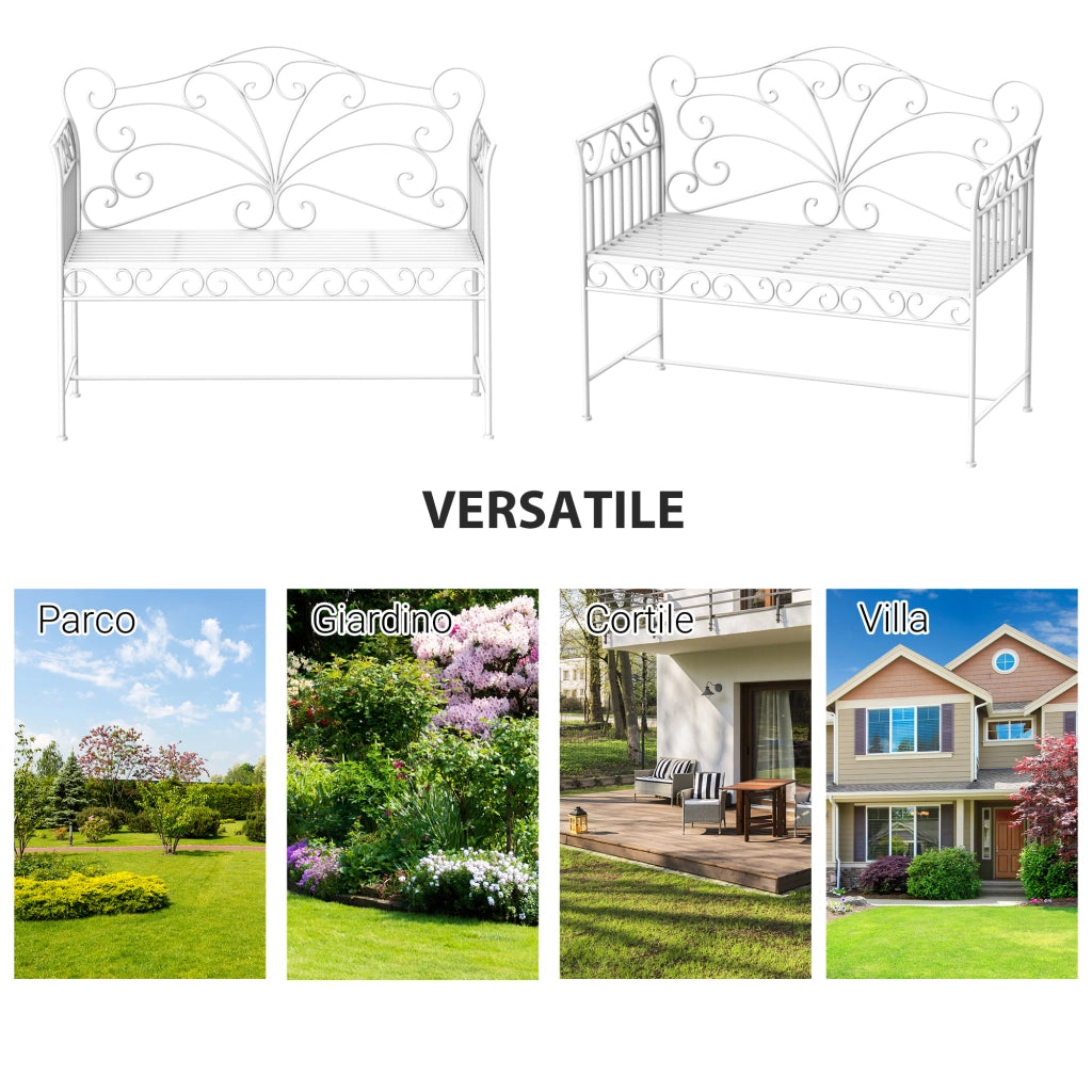 Panchina da Giardino 2 Posti ¨C Zephmum ¨C Ferro 111x50x98cm Bianco
