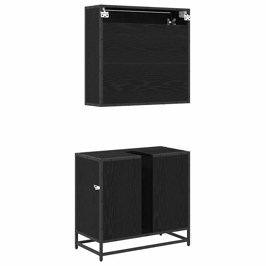 Set di mobili per il bagno 2 pcs Rovere Nero Legno multistrato 3402556