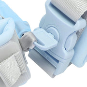 Pulsante di sicurezza per bambini con cinturino di trasporto e cinturino per zaino, blu.