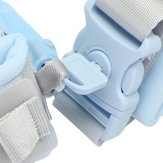 Pulsante di sicurezza per bambini con cinturino di trasporto e cinturino per zaino, blu.